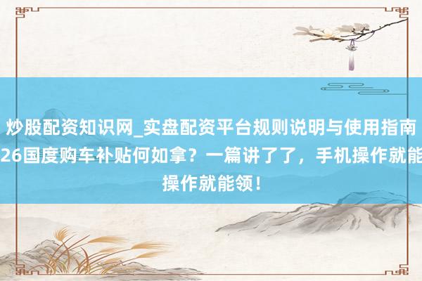 炒股配资知识网_实盘配资平台规则说明与使用指南 2026国度购车补贴何如拿？一篇讲了了，手机操作就能领！