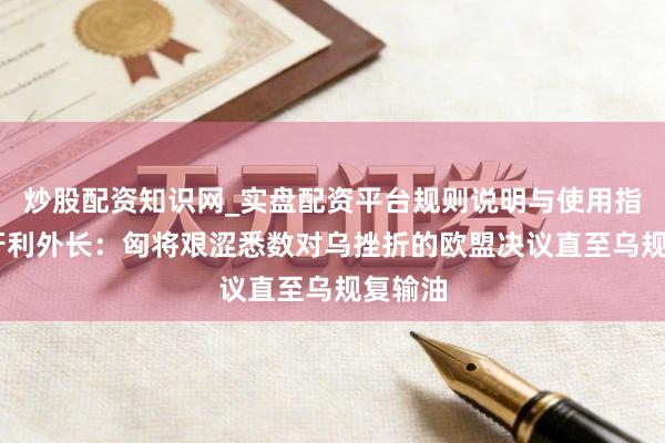 炒股配资知识网_实盘配资平台规则说明与使用指南 匈牙利外长：匈将艰涩悉数对乌挫折的欧盟决议直至乌规复输油