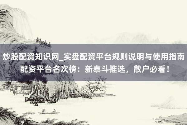 炒股配资知识网_实盘配资平台规则说明与使用指南 配资平台名次榜：新泰斗推选，散户必看！