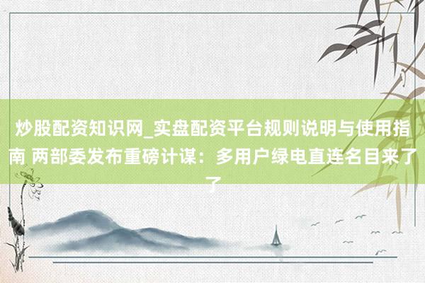炒股配资知识网_实盘配资平台规则说明与使用指南 两部委发布重磅计谋:多用户绿电直连名目来了